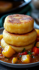 Authentic Somalian Canjeero Stack with Stewed Vegetables Delightfully Plated