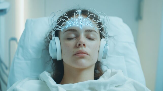 A person using a mind-control device to make people buy their product.