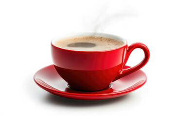 Fototapeta premium Red coffee or tea cup isolated on white, with clipping path