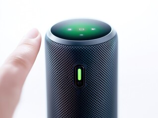 incognito mode security technology concept. Smart speaker with touch control and illuminated status indicator.