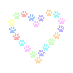 Heart Shape Made of Colorful Paw Prints for Pet Lovers