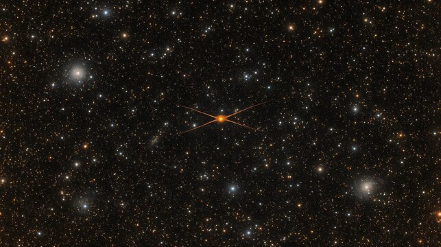 A bright star with diffraction spikes amidst a dark, star-studded sky.