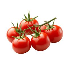 Fresh red cherry tomatoes on vine arranged together against a clean transparent background in natural light, red cherry tomatoes isolated on transparent background