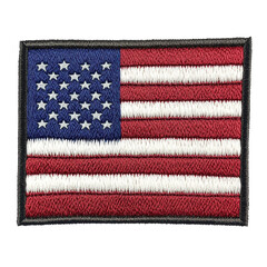 Vibrant patch of american flag displaying bold colors of red white and blue in a crisp clean composition white isolate background