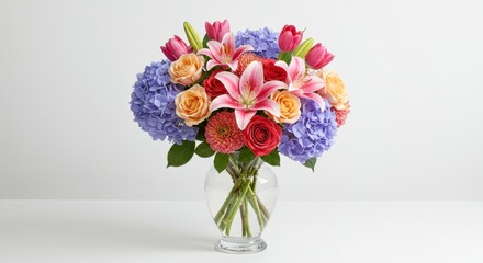 Obraz premium Vibrant Colorful Flower Bouquet in Glass Vase