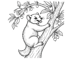 Binturong Climbing a Fruit Tree Enjoying , Summer coloring page