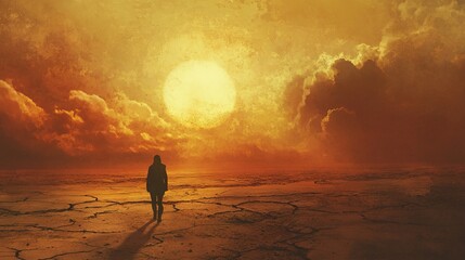 A person walking through a barren landscape, symbolizing a lack of hope and positivity.