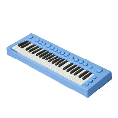 Elegant blue and white piano keyboard displaying an artistic design with a classic touch for music lovers and enthusiasts white isolate background