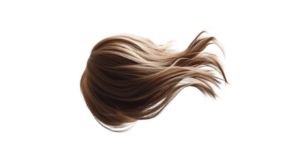 Woman's beautiful long hair flowing gracefully in the breeze with natural highlights and soft texture on a sunny day white isolate background