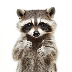 Obraz premium A Raccoon Giving a Thumbs Up Isolated on White Background