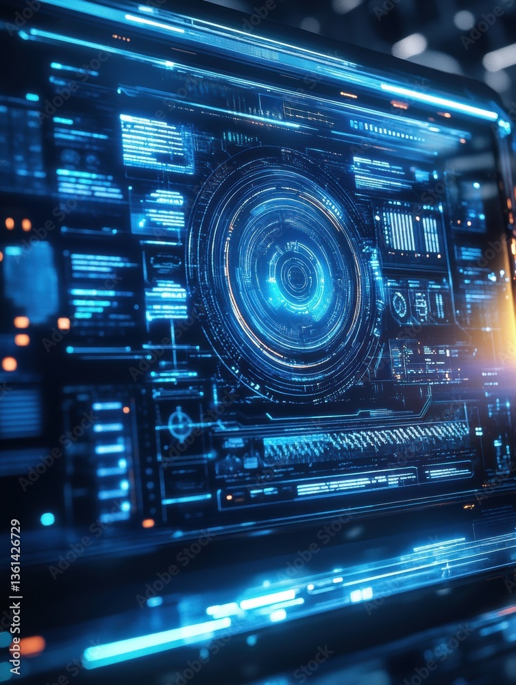 Leinwandbilder sleek holographic interface showcasing real-time political data with ai-controlled governance system