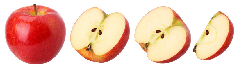 red apple (Envy Apple), half and slice isolated, fresh red apple, transparent PNG, PNG format