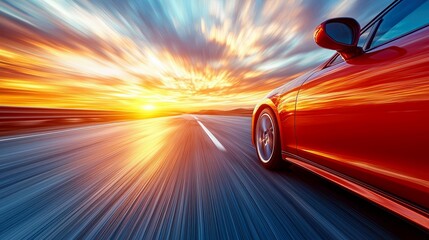 Red Car Speeding on the Highway at Sunset: An Epic Journey