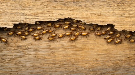 Termite infestation damage wooden structure wildlife photography indoor environment close-up view pest control awareness