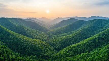 Obraz premium Sunrise over lush valleys great smoky mountains landscape photography serene nature aerial view peaceful wilderness