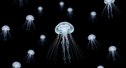 Ethereal jellyfish glowing gracefully in a dark ocean background  