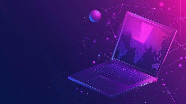A concept of technical support customer service using a laptop computer with a global network, internet technology, IT support, digital system support
