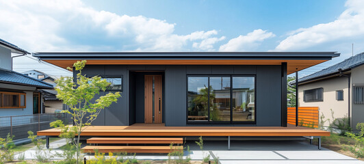 シンプルな日本の平屋住宅、戸建て住宅	

