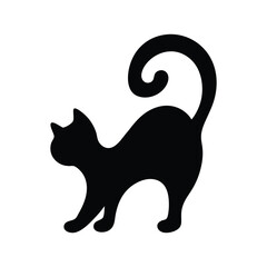 Simple black silhouette of a cat, perfect for Halloween or decorative use. isolated vector on white background.