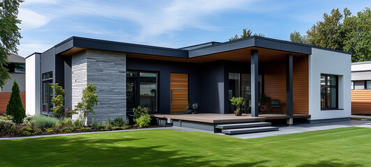 シンプルな日本の平屋住宅、戸建て住宅	
