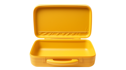 Open yellow suitcase luggage travel case empty container view