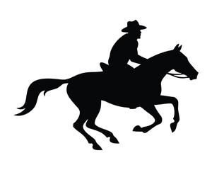 Silhouette of a cowboy riding a horse. isolated vector on white background.