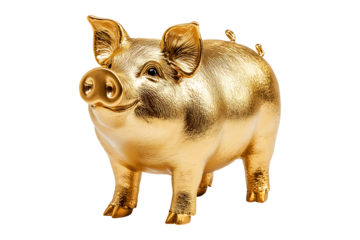 Golden pig isolated on transparent background.
