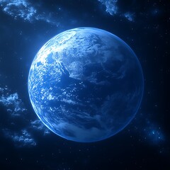 Obraz premium A beautiful blue planet floats in the darkness of space