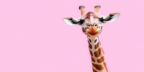Obraz premium Giraffe Portrait with Pink Background Adorable Animal Photography Wildlife Head and Neck Close Up