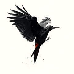 Fototapeta premium Black Bird in Flight Red Tail Monochrome Wings Spread