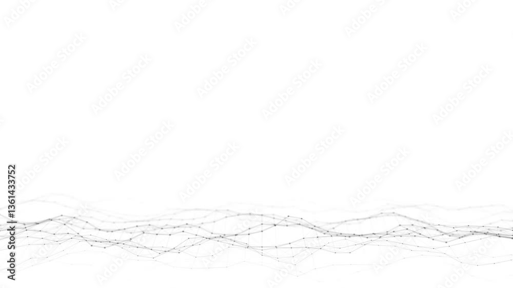 Fototapete Dynamic wave with connected dots and lines on a white background. Digital wave background concept. Abstract technology background. Big data visualization. 3D rendering.