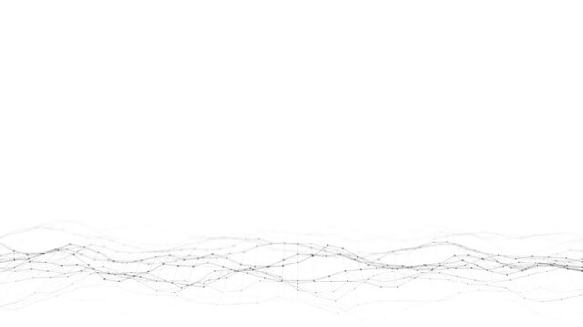 Dynamic wave with connected dots and lines on a white background. Digital wave background concept. Abstract technology background. Big data visualization. 3D rendering.