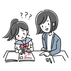 勉強に悩む中学生と家庭教師のイラスト