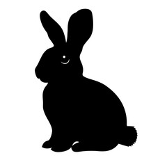 Obraz premium Black silhouette of a rabbit against a vibrant transparent background during twilight hours, black silhouette of a rabbit