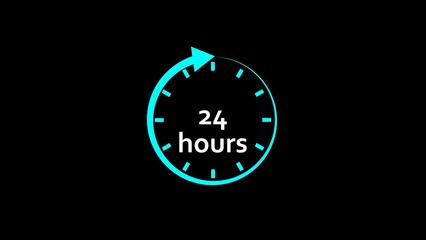 24 hour service white color 4k illustration. Abstract 24 hours service working delivery concept payment online banking, shopping, online service on black background.