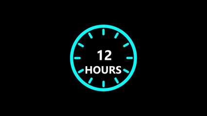 12 hour service white color 4k illustration. Abstract 12 hours service working delivery concept payment online banking, shopping, online service on black background.