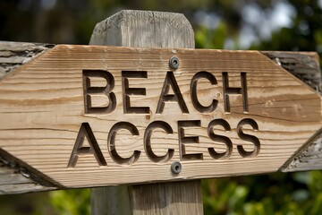 Rustic Wooden Beach Access Directional Signpost