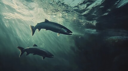 Fototapeta premium River Salmon Sunlight Swim Wildlife