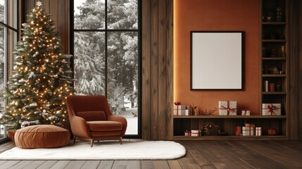 Christmas tree and cozy armchair invite relaxation near window