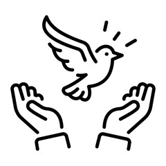 A linear style icon of a peace dove symbol 