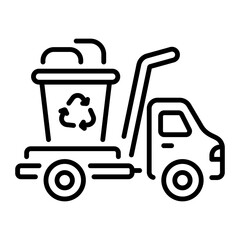 A linear style icon of a trash pickup truck 