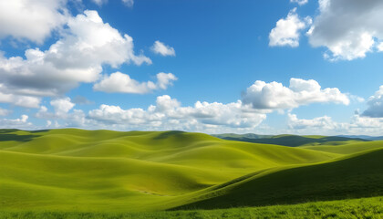 Obraz premium Beautiful green hills and blue sky with clouds landscape scenic nature photography background wallpaper image