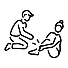 A volunteer rescue a patient, linear style icon 