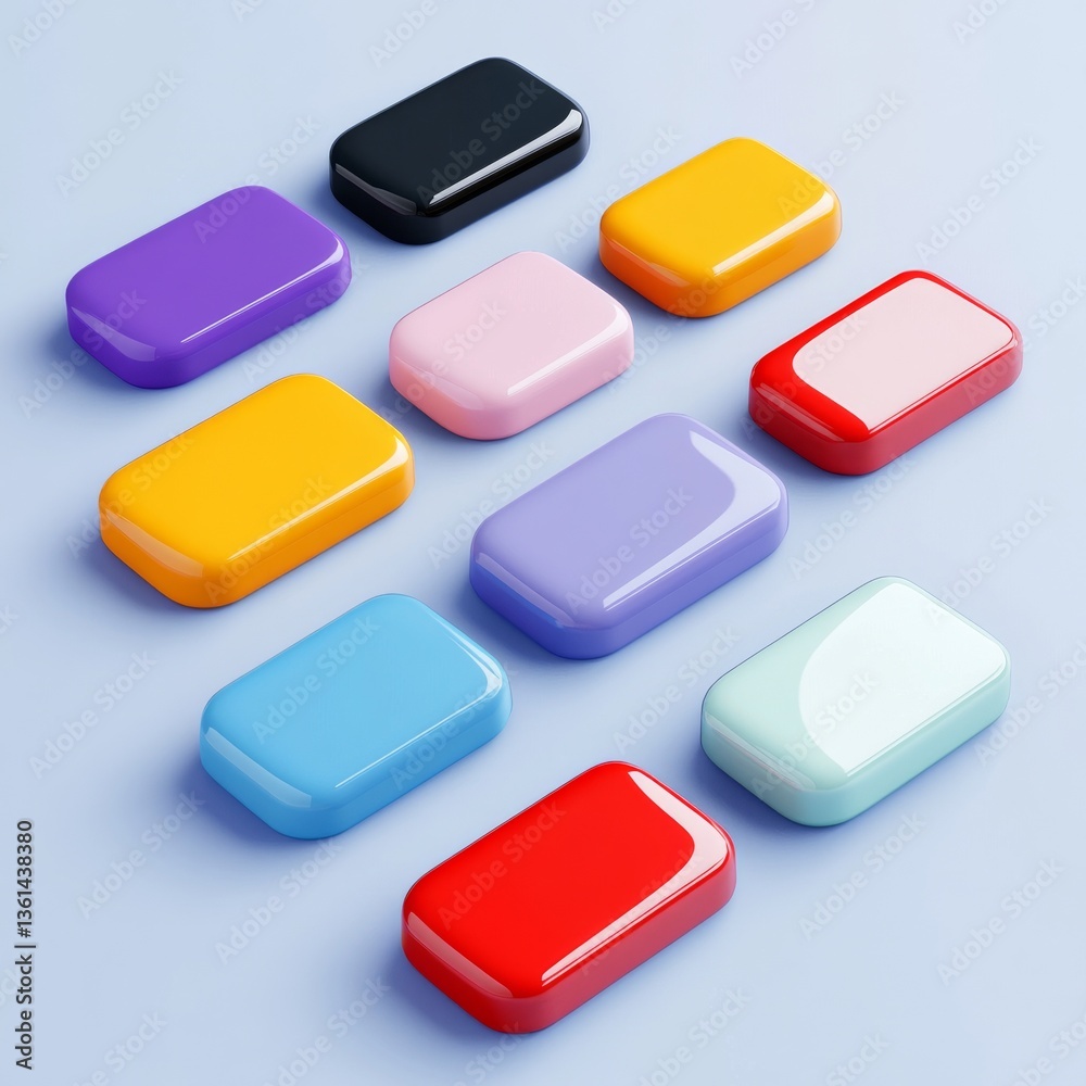 Poster colorful rectangular elements in a grid pattern, set against a soft blue background, showcasing mode
