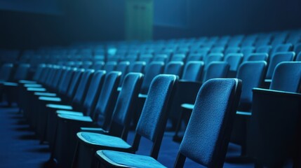 Empty theater seats, blue light, event
