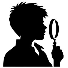 Schoolboy observing through magnifying glass silhouette