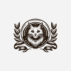 Fototapeta premium vintage retro cat illustration. Vintage cat logo. Black and white Persian Cat vector artwork. Cute cat illustration.