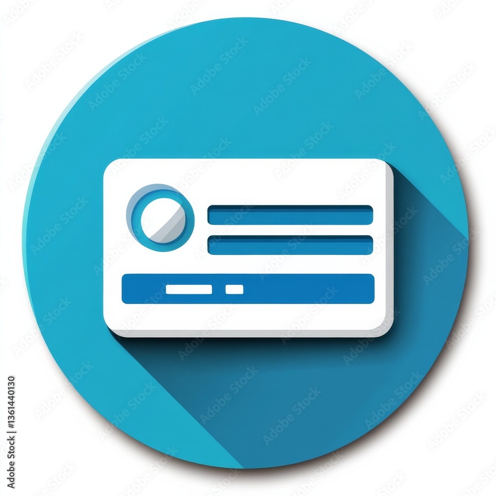 Aufkleber modern business card icon on blue circle background with long shadow and clean design elements