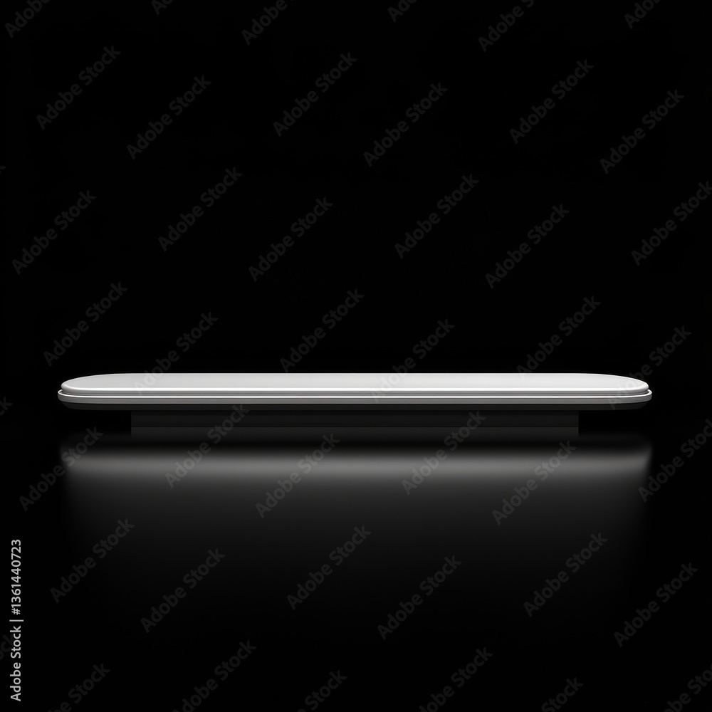 Poster Sleek Silver Platform on a Glossy Black Surface: Minimalist Elegance in a Studio Setting with Reflective Lighting