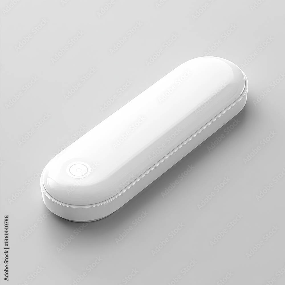 Aufkleber Sleek White Device: A minimalist oblong gadget with rounded edges and a subtle power button, casting soft shadows on a gray surface.